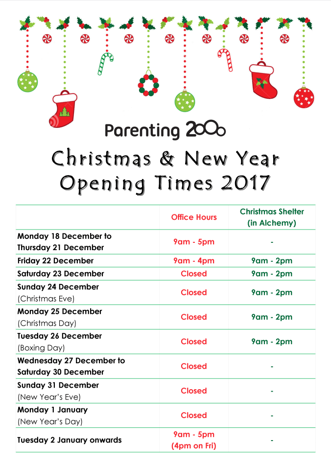 Christmas 2017 Opening Times